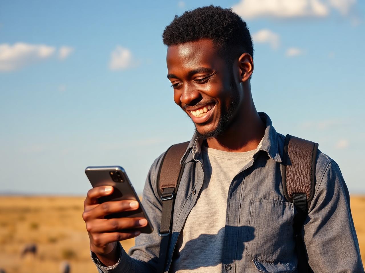 Botswana traveller using the Chengeta Connect SIM on his phone